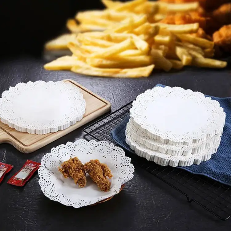 Hongtop — papier jetable en dentelle, 14 ", rond blanc, pour le gâteau, rectangulaire, pour la décoration
