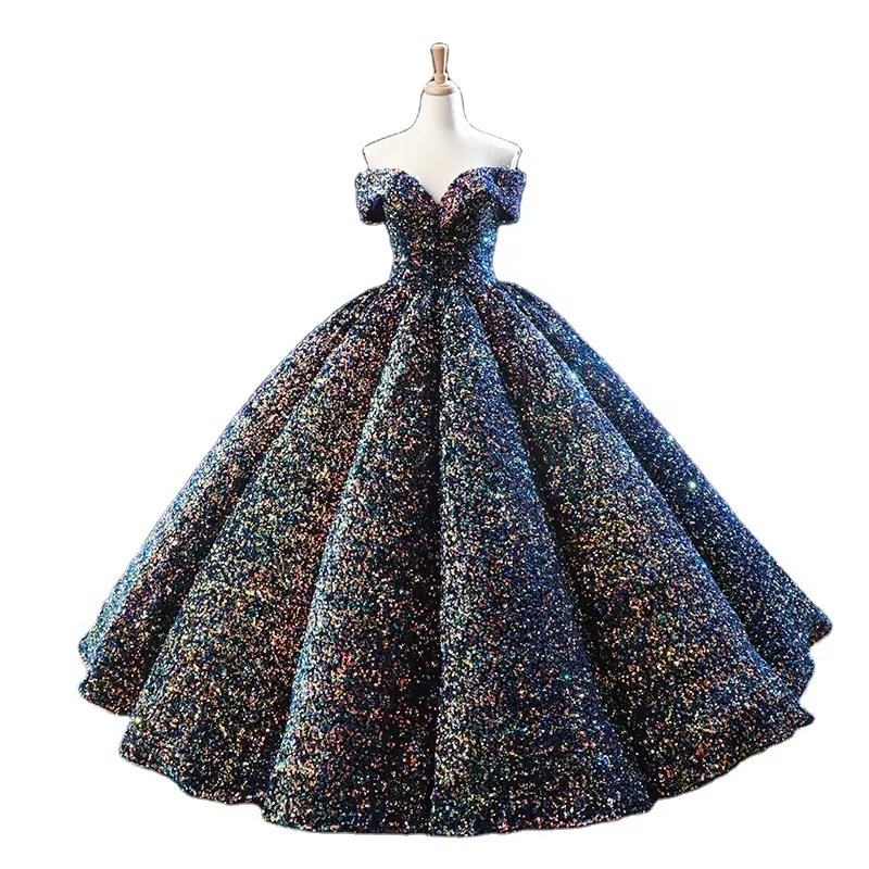 2024 son v yaka kolsuz payetli gelinlikler balo kıyafetleri Glitter renkli abiye düğün elbisesi