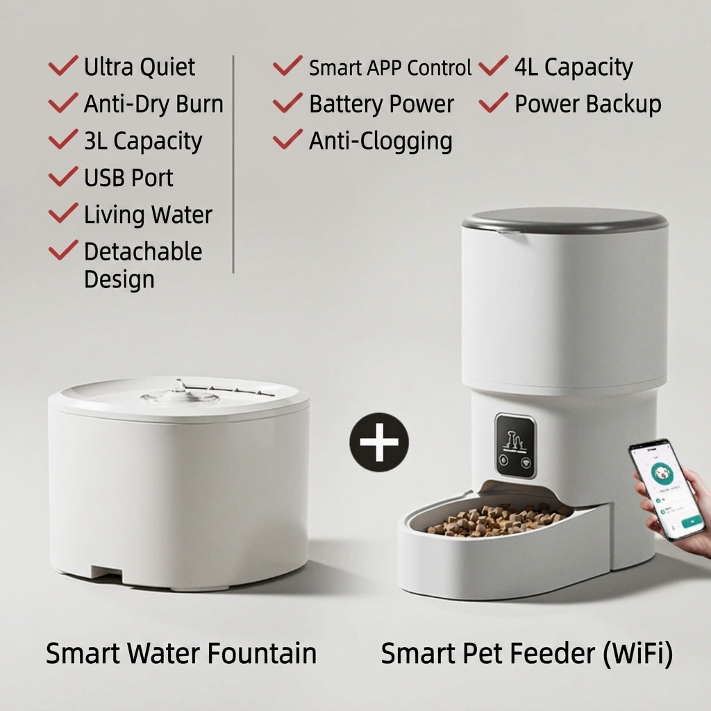 Pet Set:4L WiFi Feeder+USB Fountain-Pearl White