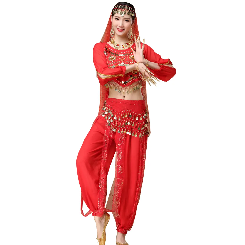 Women's luxurious Long Sleeve Halloween Bollywood Harem Pants dance performances Costumes Set