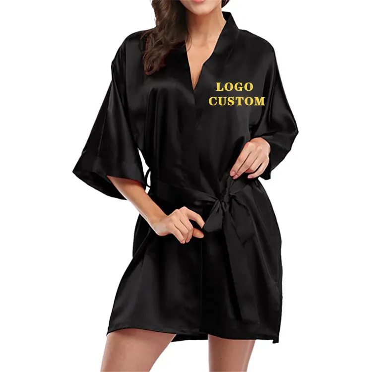 Nantex robe de seda personalizado, robe de seda preto para festa de noiva, poliéster, cetim, venda quente