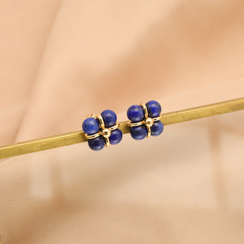 GE0897-12 Boucles d'oreilles à tige en perles de lapis-lazuli