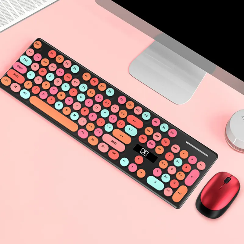 인기있는 N520 무선 펑크 기계식 키보드 및 마우스 세트 사무실 비즈니스 소녀 버튼 및 마우스 키트 게이머 게임 액세서리
