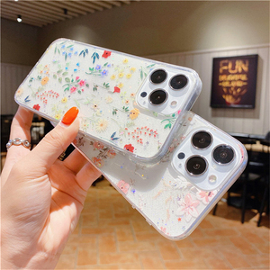 レトロフローラルフラワー透明キラキラ電話ケースiPhone15 14 11 12 13 Pro Max XR XS Max 78 Plus SE Bling Soft TPU Cover - Product Image 4
