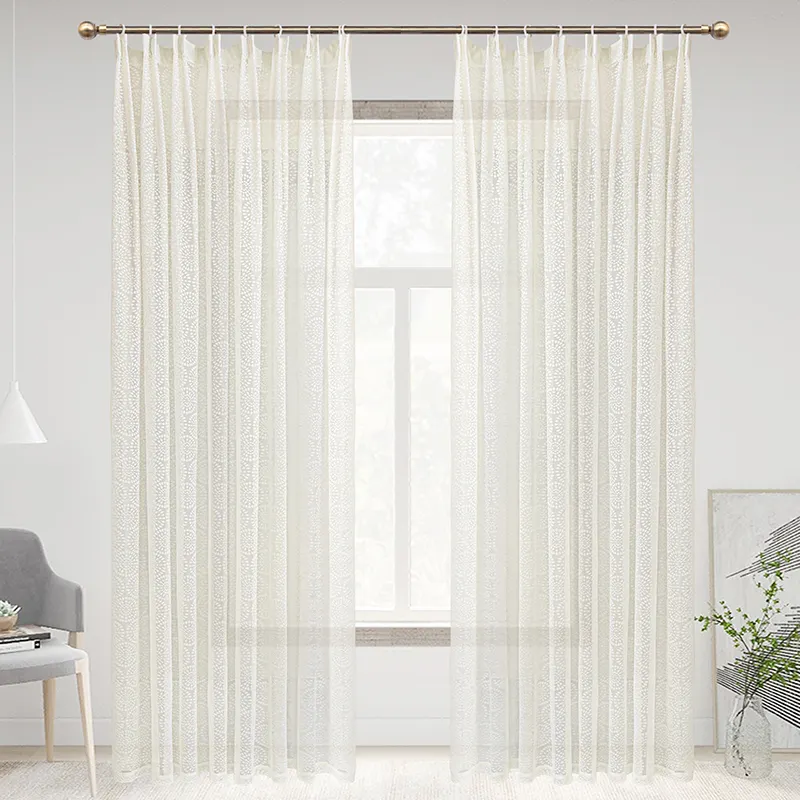 AC-112 Custom white Sheer Curtains Ivory Manufacture Embroidered Lace Curtain Hollow Out Curtain For Living Room Hotel Cafe