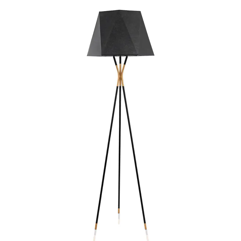 Black tripod floor lamp with metal fabric lampshade for simple decorative lighting in the living room