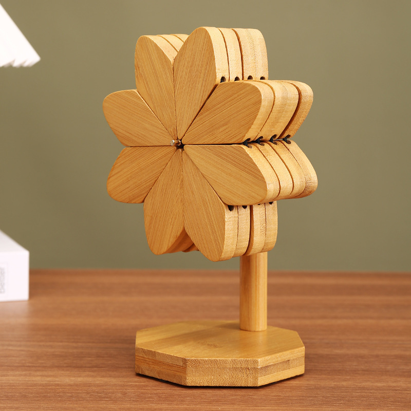 Windmill-style wood-colored heat insulation mats (4 pieces)