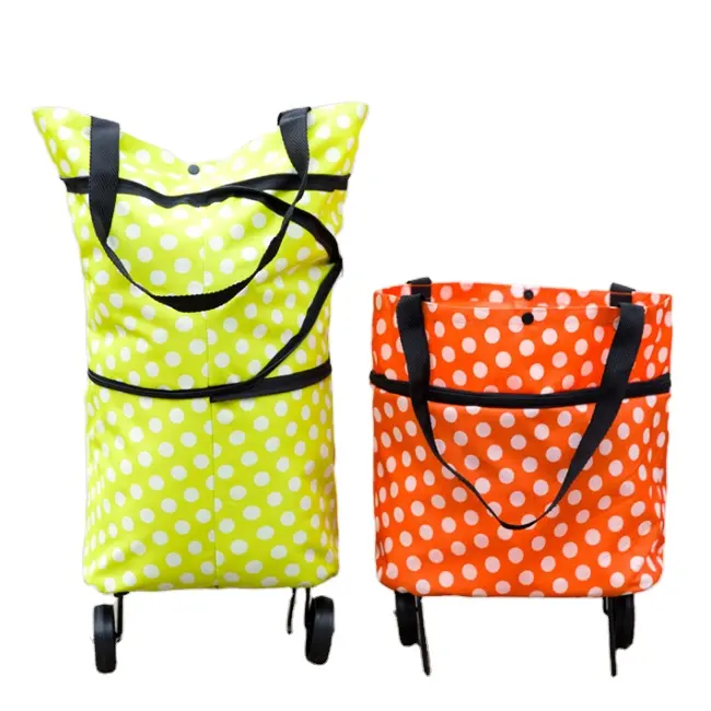 Sacos dobráveis personalizados para compras, sacos de carrinho dobráveis de poliéster com rodas de carrinho para superfício
