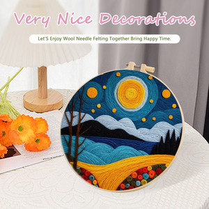 CHENISTORY Kit de pintura de fieltro de aguja de lana con patrón de bosque lunar moderno impreso en 3D Base de lienzo de montaje de Marco amigable para principiantes - Product Image 4