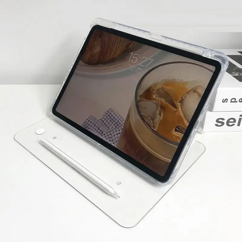 Yeni varış 360 derece sürgülü akrilik kılıf iPad için sağ kalemlik ile Pro 11 10th 10.9 inç kılıf