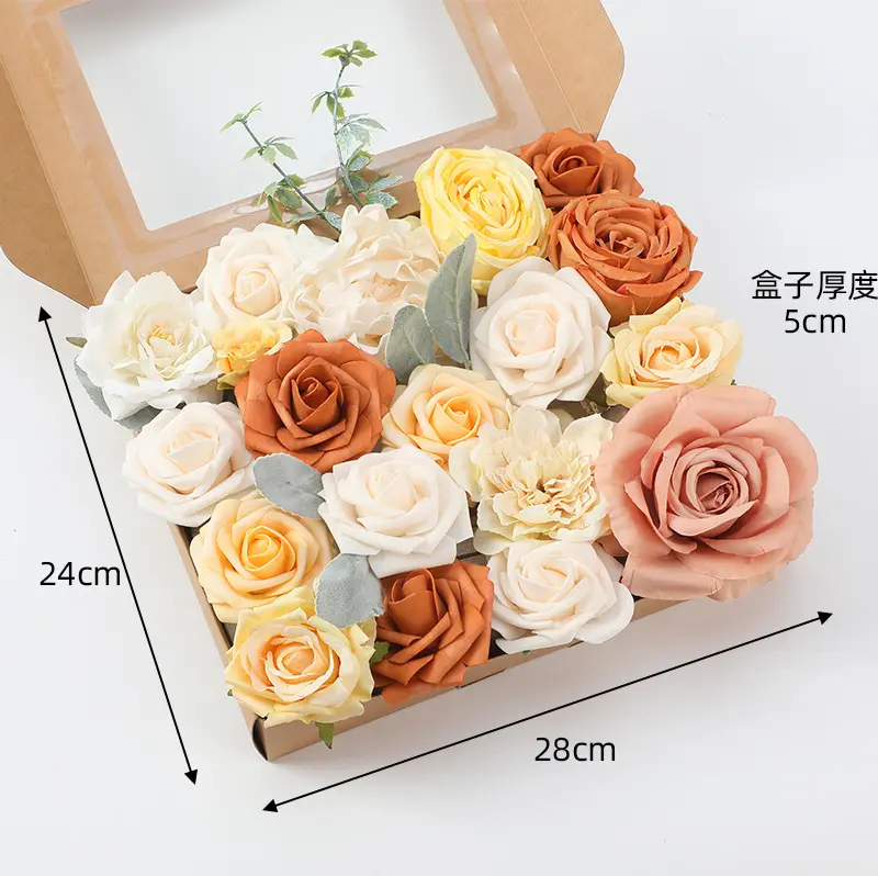 Cabezas de flores de espuma PE, caja de rosas preservadas para decoración de bodas, 25 uds.
