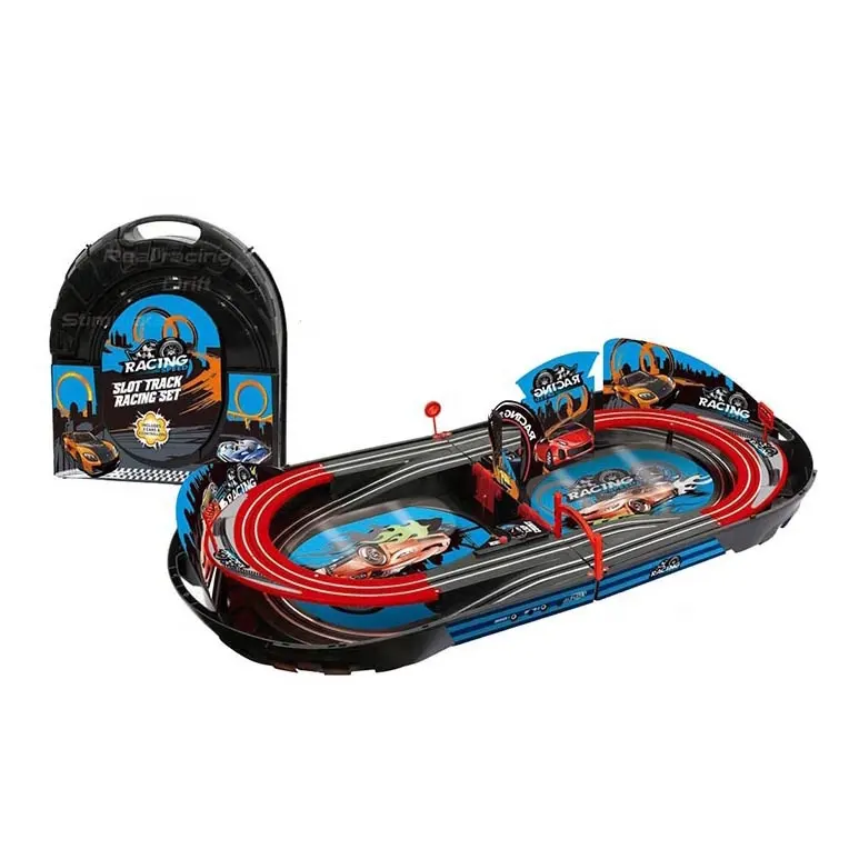 Jeux de piste de voiture de course électrique échelle 1:59, portable, pliable, facile à transporter, jeu de suivi de voiture de course, jouets avec conception de valise