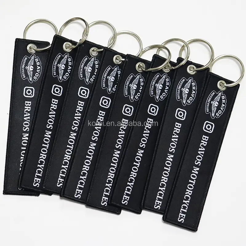 Kofei Günstige Promotion Stickerei Custom Woven Textile Logo Schlüssel anhänger mit hochwertigen Nähen gestickten Schlüssel bund