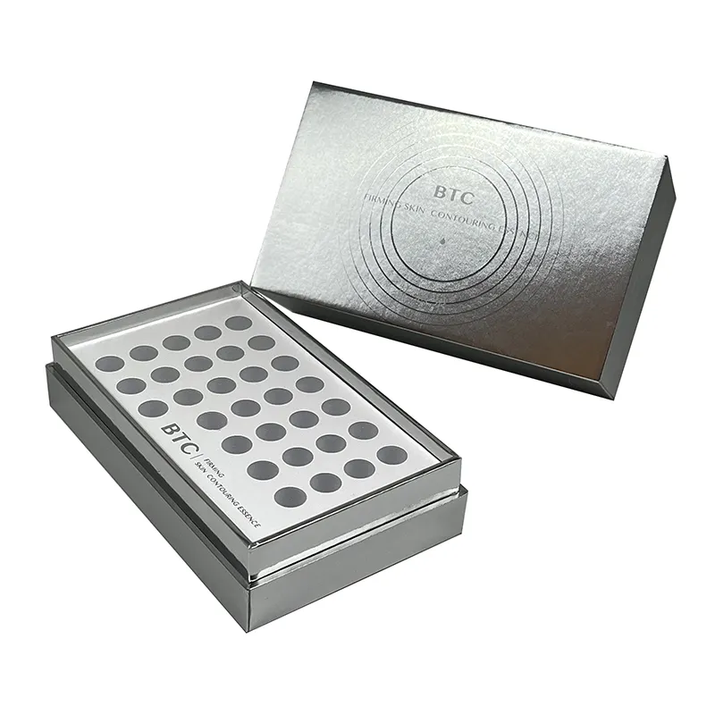 Aangepaste Metallic Zilveren Kleur Essence Hyaluronzuur Huidverzorgingsproducten Geschenkdoos Verpakking Met Eva Slots