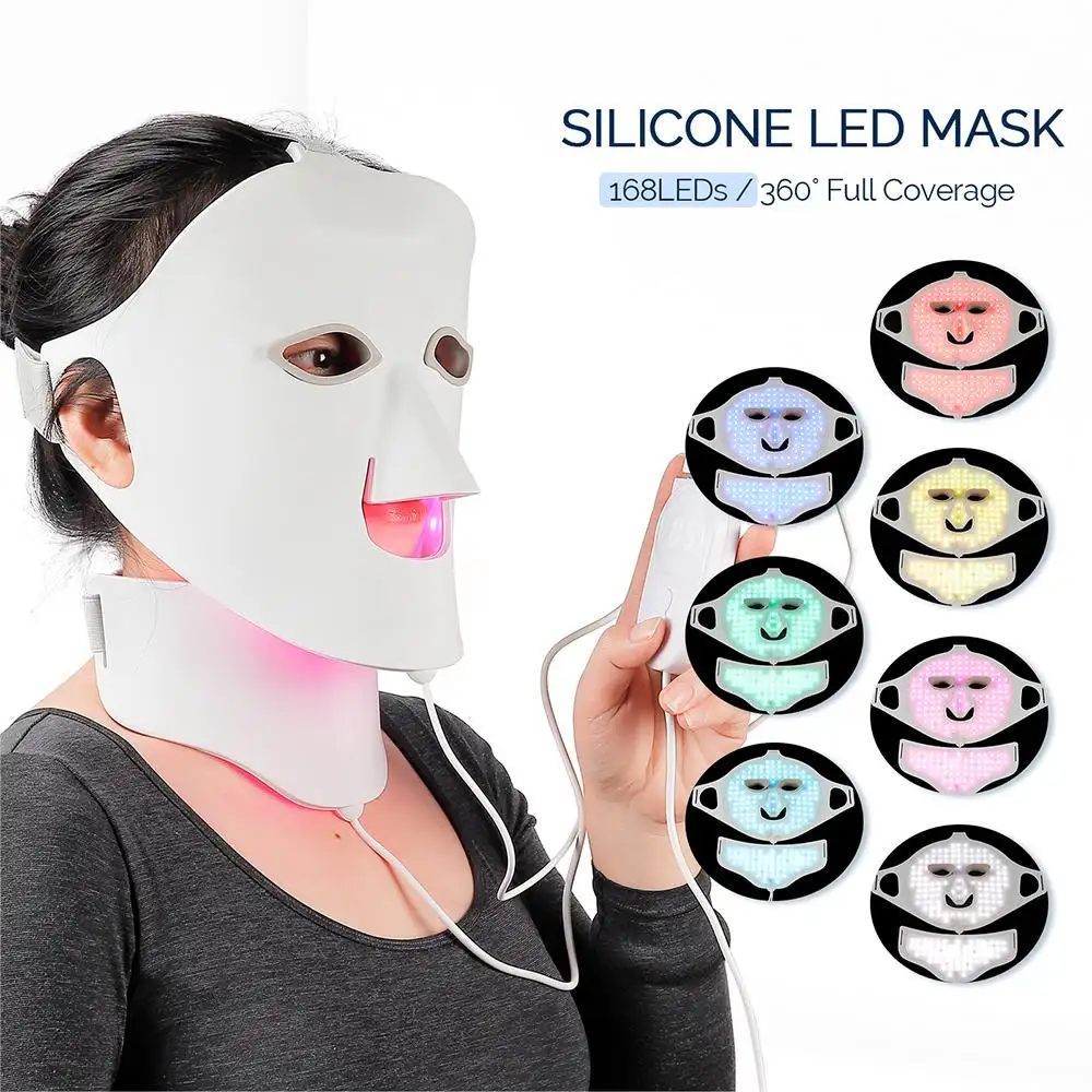 2024 masker led silikon 7 warna Led, penggunaan di rumah masker wajah perawatan kulit versi ditingkatkan masker wajah dan pengencang leher