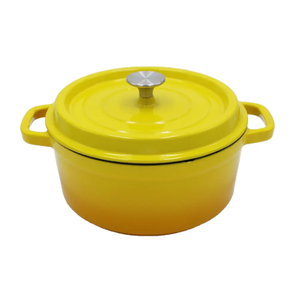 Chuihua 1 mini pote de esmalte, pote cozinha amarelo de ferro fundido em formato redondo com tampa para cozinhar