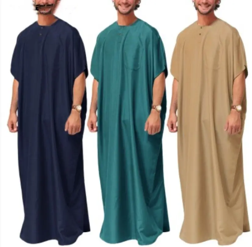 Caftán personalizado Abaya árabe Dubai vestido musulmán túnicas manga corta algodón Lino Marruecos estilo hombres Thobe