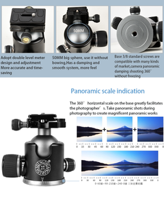 Q20 Toàn Cảnh Tripod <span class=keywords><strong>Head</strong></span> 1/4 Vít 360 Xoay 50Mm Đầu Lớn Gắn Kết 15Kg Nhiệm Vụ Nặng Nề Bóng Di Động Đầu Với Núm Kẹp - Product Image 5