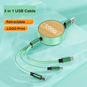 可伸缩多根3合1 USB充电电缆多功能环保竹充电电线，用于礼品和电话 - Product Image 1