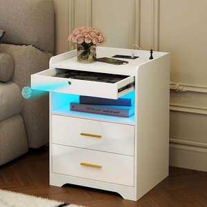 Nhà Máy Bán buôn MDF gỗ trắng hiện đại thông minh đầu giường với khóa điện ẩn ngăn 3 ngăn kéo ánh sáng - Product Image 1