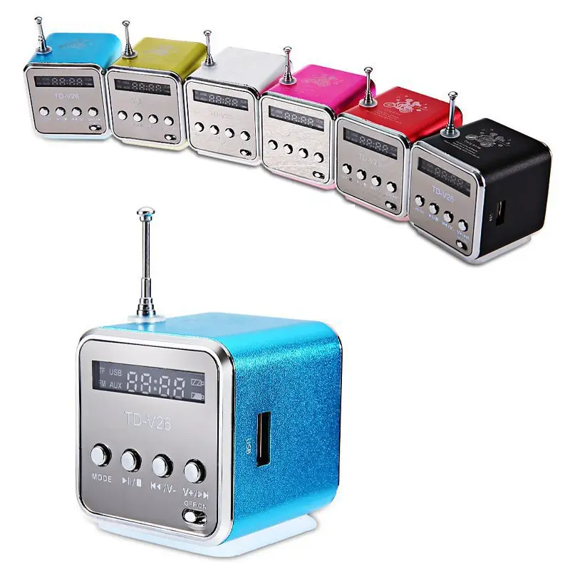TD-V26 portatile Mini Digital LCD lettore musicale Radio FM USB TF Card musica lettore MP3 Sound Box altoparlante con microfono
