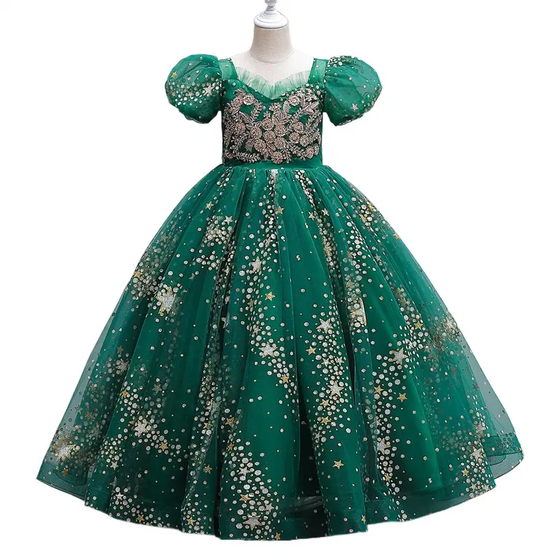 Toddler Girls Dresses 2-12 Anos Roupas Infantis Party Frock Design Elegant Sequin Ball Gowns para Meninas 10 Anos de Luxo