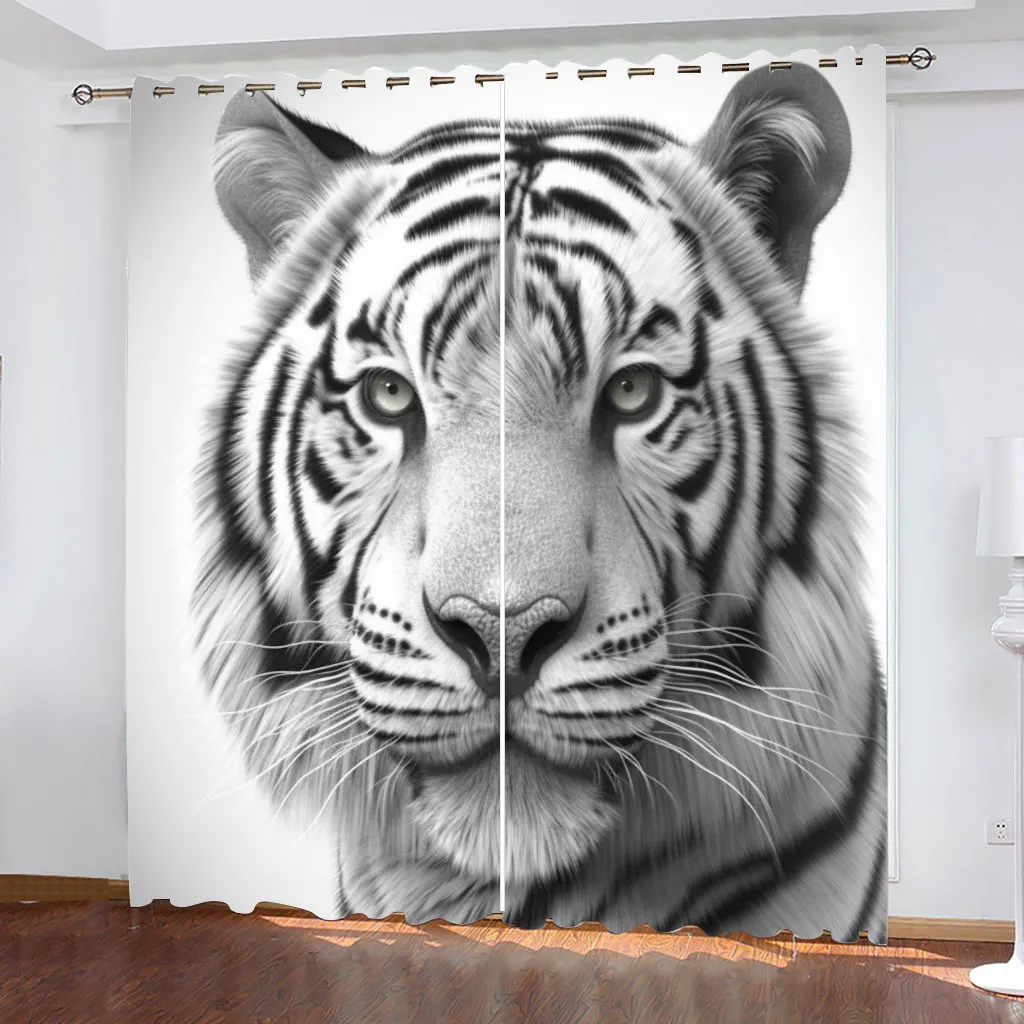 Noir blanc léopard Animal tigre moderne 3D peinture rideaux occultants maisons salon porte rideaux