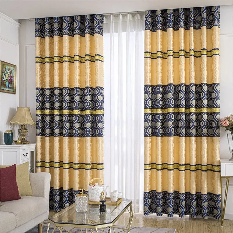 Cortinas jacquard teñidas con hilo de poliéster, venta al por mayor, cortinas cruzadas del sudeste asiático