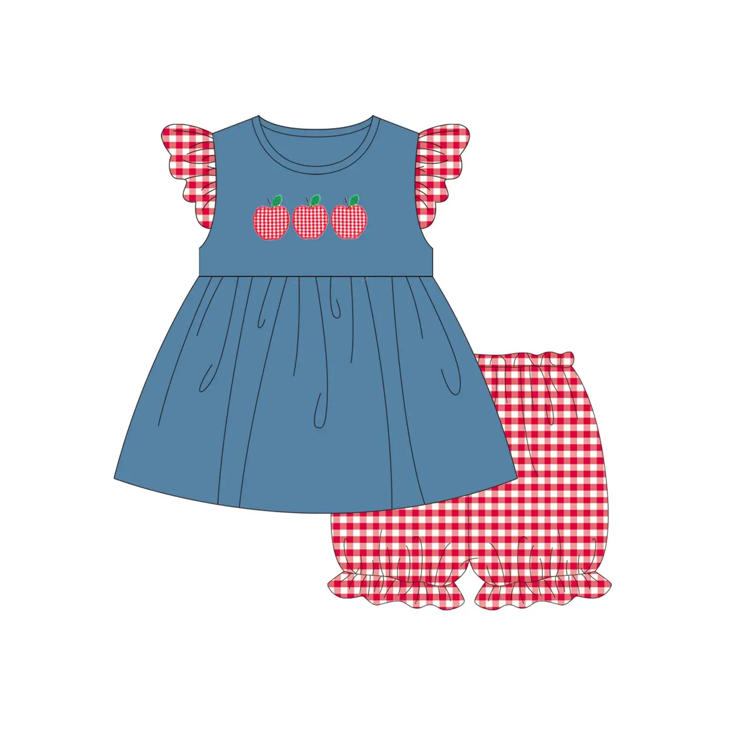Boyis2023 Custom Summer New Design kids girls clothing set apple Ruffle neonate Clothes Set