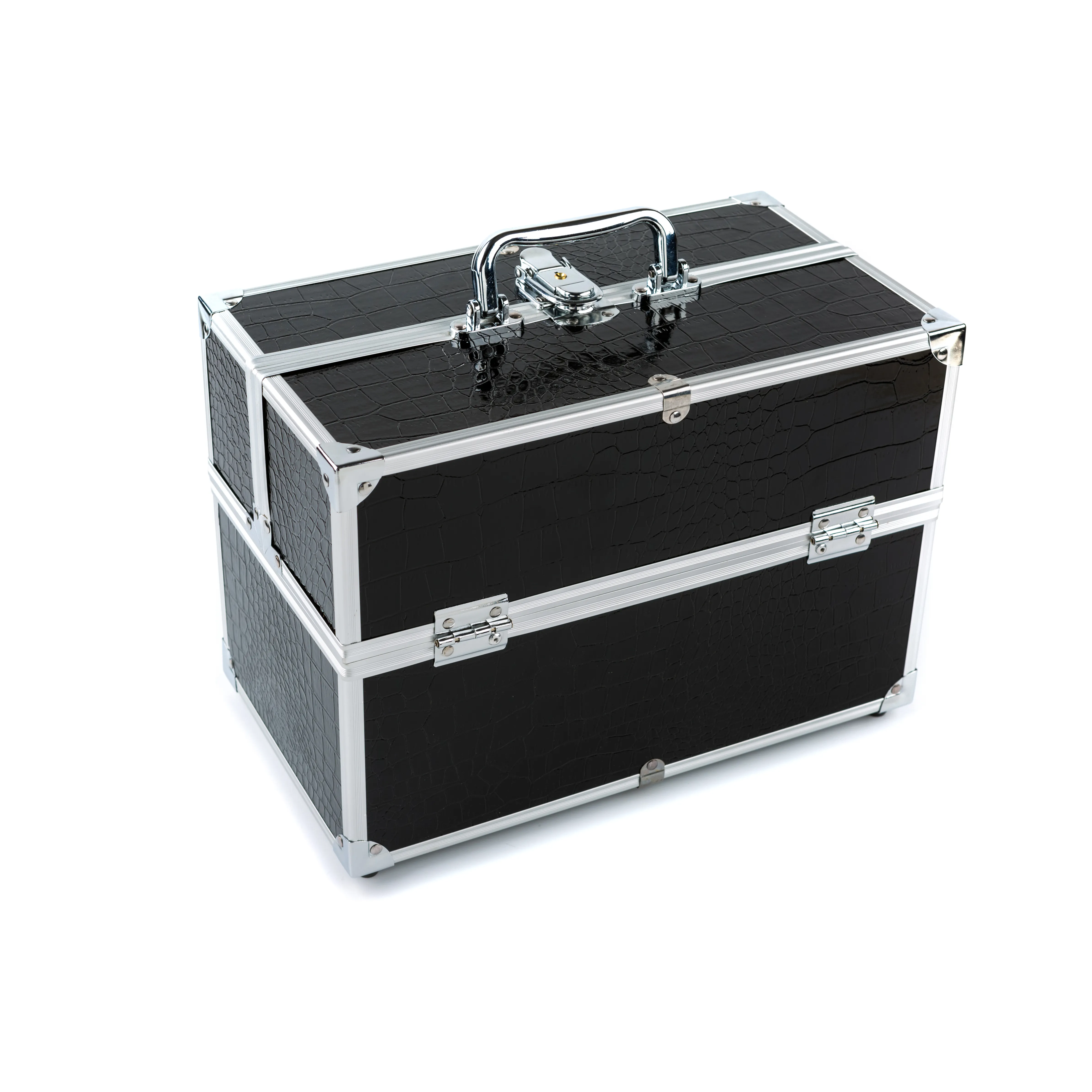 Bestseller nuova scatola per trucco in lega di alluminio a due strati a due strati con doppia apertura personalizzabile