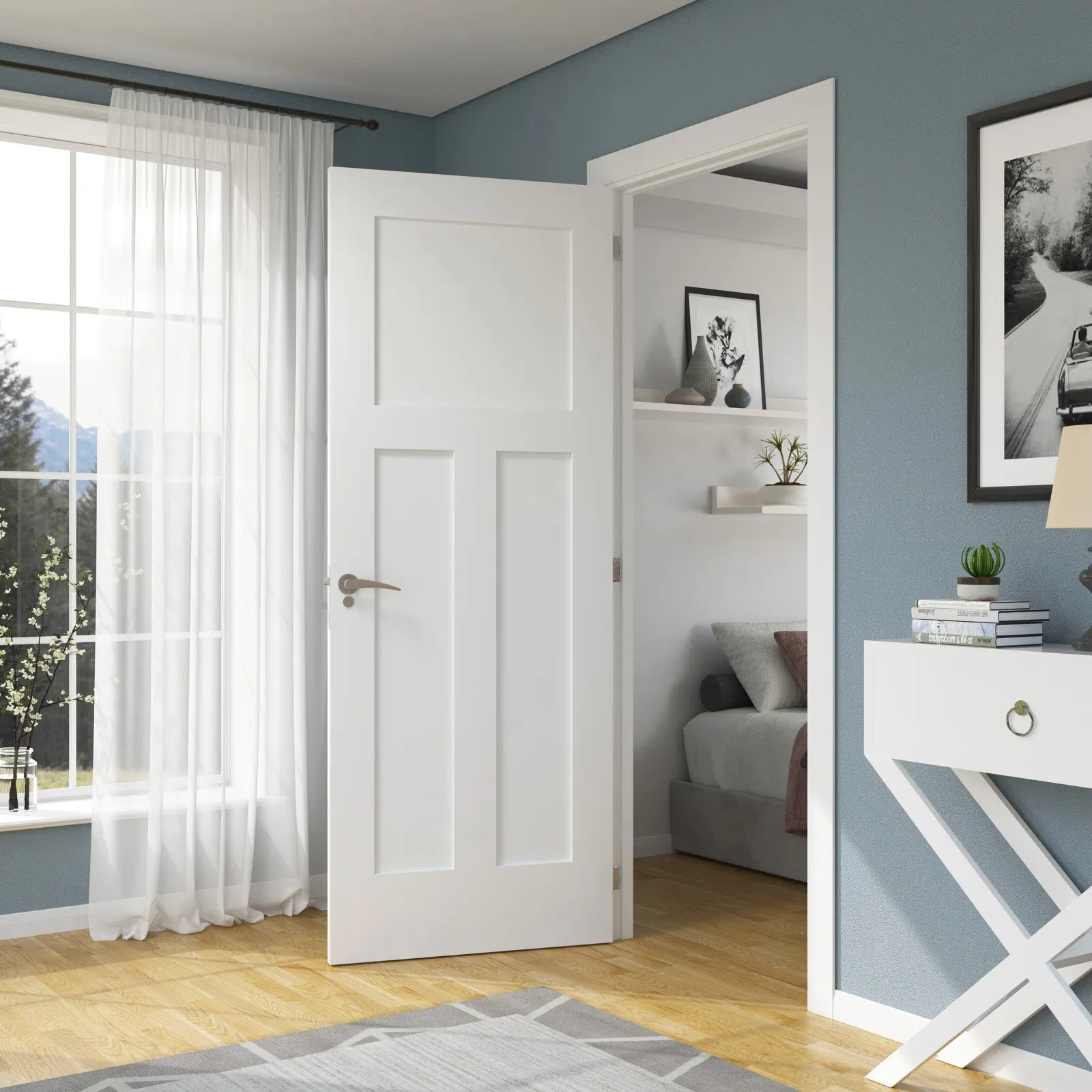 30 x 80" 3- Panel Shaker Door White Primed Mdf wooden Slab Doors Pine Solid Core Wood Interior Door for house