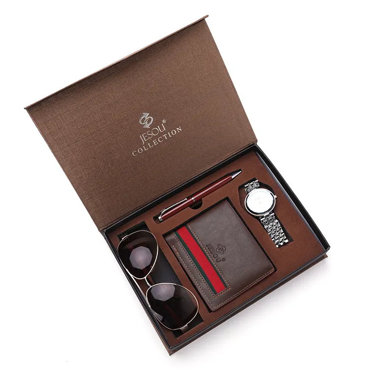 Tatil pratik erkek cüzdan güneş gözlüğü Quartz saat ve kalem seti hediye kutusu