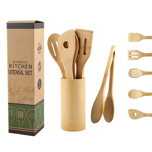 Set peralatan dapur bambu, sendok memasak kayu dan <span class=keywords><strong>spatula</strong></span> alat dapur sempurna untuk panci anti lengket