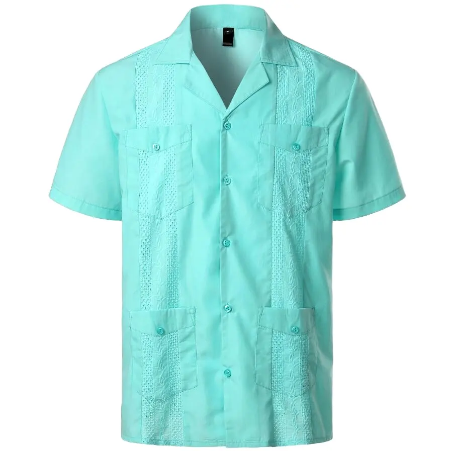 Naiwu — chemise à manches courtes pour hommes, tissu brodé élégant, style cubain, blanc, Guayabera
