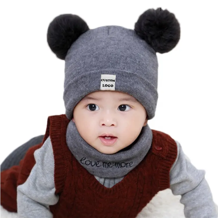 De hecho divertido encantadora cálida invierno Unisex niño niños bebé de punto patrón Beanie sombreros para bebés con dos Pom pompón