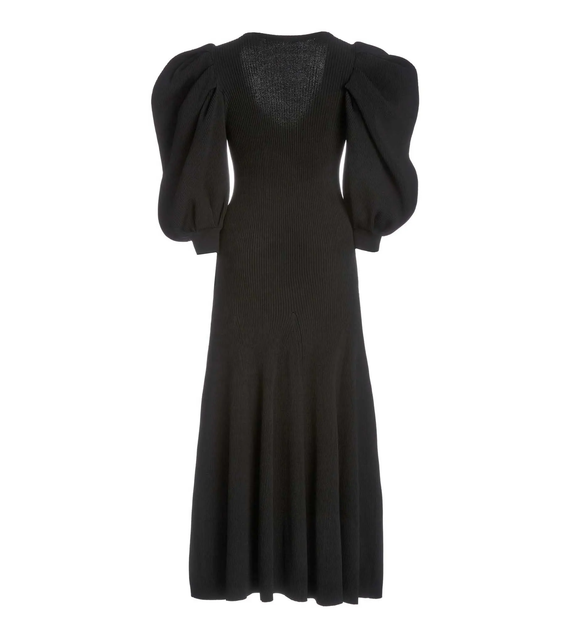 Vestido casual clássico para moças, vestido preto com manga bufante decote em v para mulheres