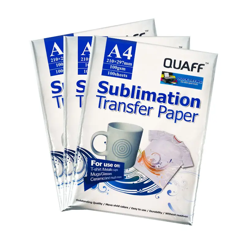 QUAFF süblimasyon kağıdı yeni hızlı kuru A4/A3/A3 + isı transfer kağıdı 100gsm/125gsm kupa t-shirt MDF yastık taş için