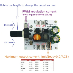 LD50AJTC 72W Mango de atenuación DC 6V 9V 12V 24V 36V 48V Módulo de controlador LED 0-3A Placa de corriente constante ajustable Controlador TTL PWM - Product Image 2