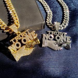 Hip Hop Trust No One <strong>Chain</strong> Iced Out Pendant Necklace Pendants for Men Women Bling <strong>Chain</strong> with Width 13mm Cuban Link <strong>Chain</strong>