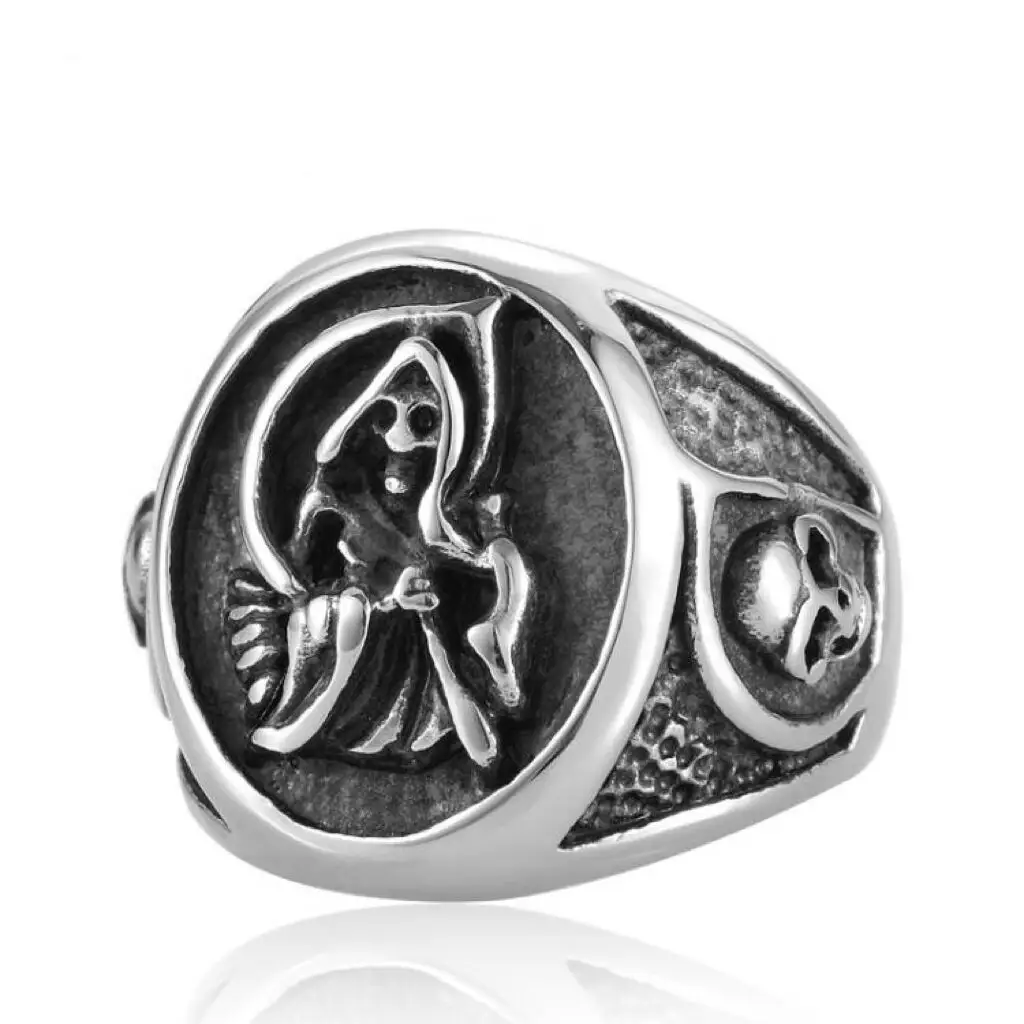 Gioielli di moda Creative falce Cool Biker Punk Rings Vintage Gothic Grim Reaper Skull anello in acciaio inossidabile per uomo taglia 7-13