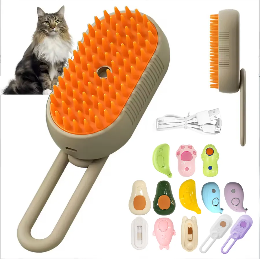2024 Multifunktionale rotierende Katzenpflege-Dampfbürste Haustier-Haarentfernung Spray Massage-Kamm 3 In1 Selbstreinigende Dampf-Katzenbürste
