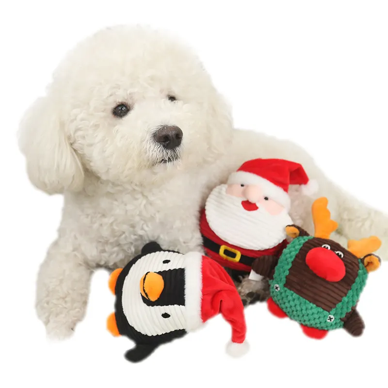 ตุ๊กตาผ้าพลัฌ3สี,ของเล่นสุนัขของเล่นสำหรับสัตว์เลี้ยงคริสต์มาสของเล่นสุนัขพร้อมเสียงแหลม