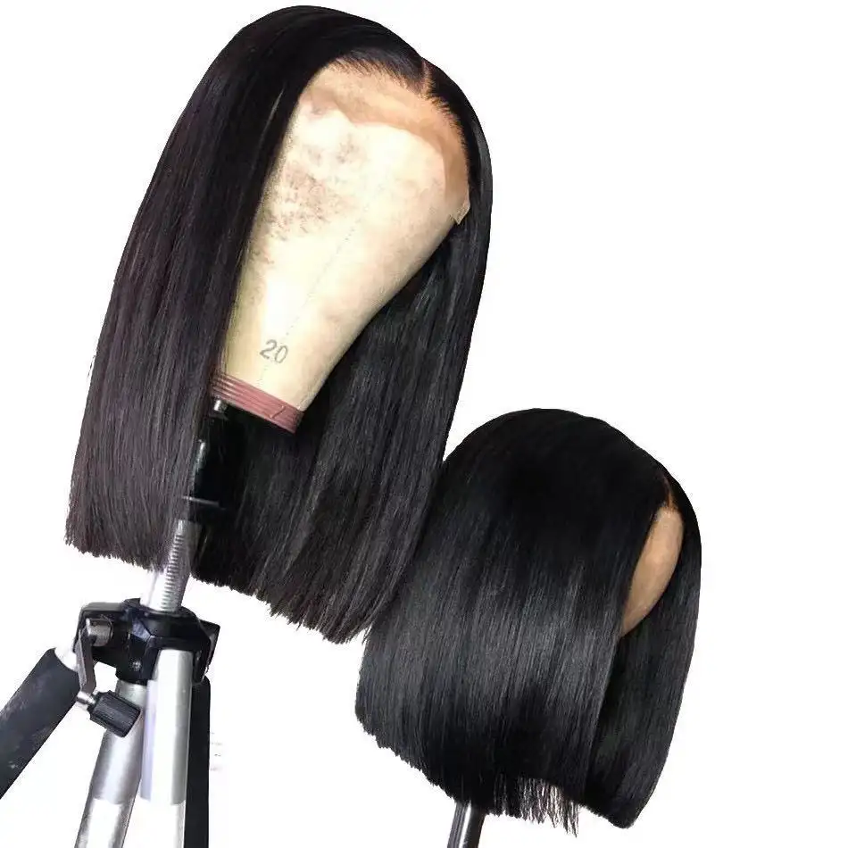Заводская оптовая цена, натуральные перуанские волосы, Короткие парики на фронтальной сетке для черных женщин, натуральные человеческие волосы, парики на фронтальной сетке