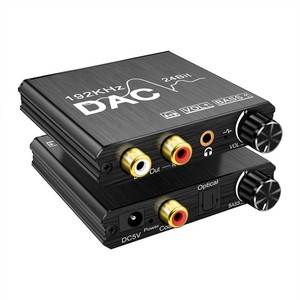 Convertidor DAC coaxial óptico Convertidor de audio digital a analógico con controles de graves de volumen para equipos de transmisión de radio y TV - Product Image 1