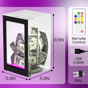 Light Up akrilik bağış seçim sandığı renk değiştirme ucu kavanoz kutusu para için uzaktan, kilit, anahtar ve burcu tutucu - Product Image 3