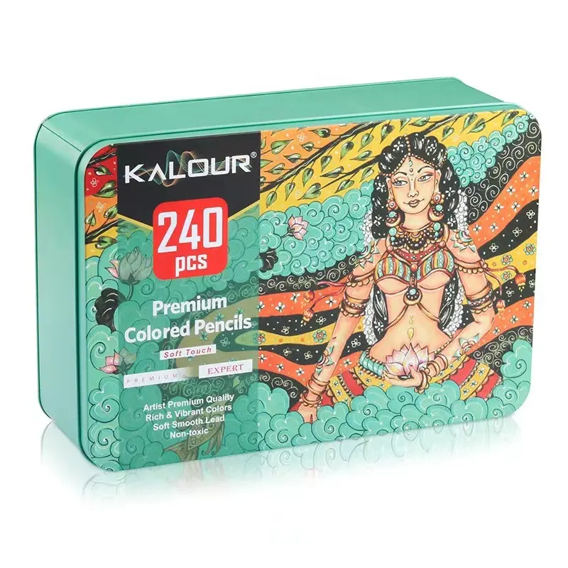 KALOUR sıcak satış profesyonel 240 renk renkli kalem teneke kutu içinde sanatçı eskiz ve çizim için yüksek kalite ile