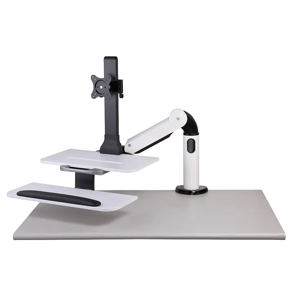 White High Quality Single Monitor Mount Arm w/ Keyboard Tray, Computer Work Station fit 32" LCD Screen, Incoterms DAP
