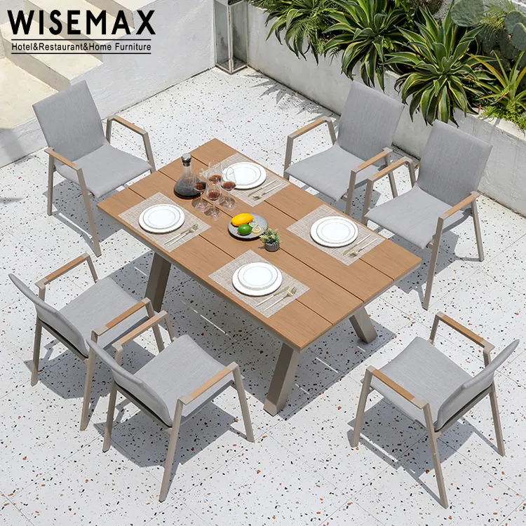 WISEMAX फर्नीचर अवकाश बालकनी आंगन प्रौद्योगिकी लकड़ी लंबे समय सारणी जाल कुर्सी आउटडोर सभी एल्यूमीनियम तालिका