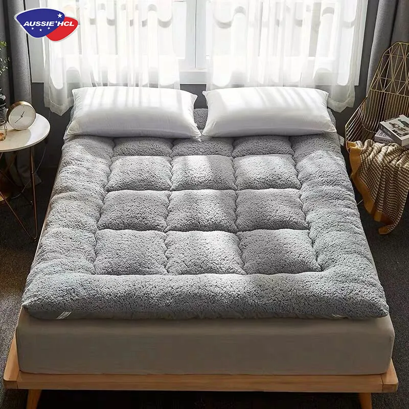 Colchón plegable de Cachemira y cordero suave para adultos, cama doble individual, Tatami grueso y cálido con correas