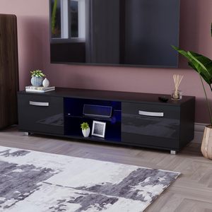 Cosmo ไฟ LED ทีวียูนิต2ประตูสีขาว, ตู้ห้องนั่งเล่น MDF เคลือบเงาทันสมัย - Product Image 1